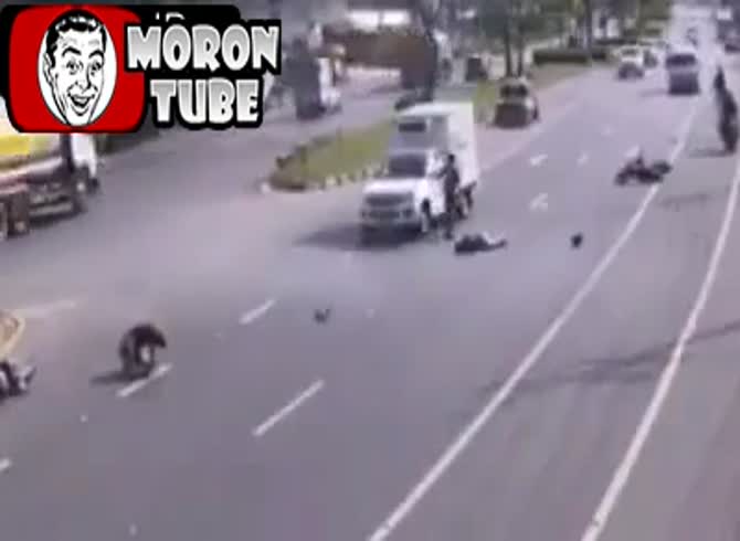 Video :A biker is killed in the second of two incidents that occur in less than 20 seconds
